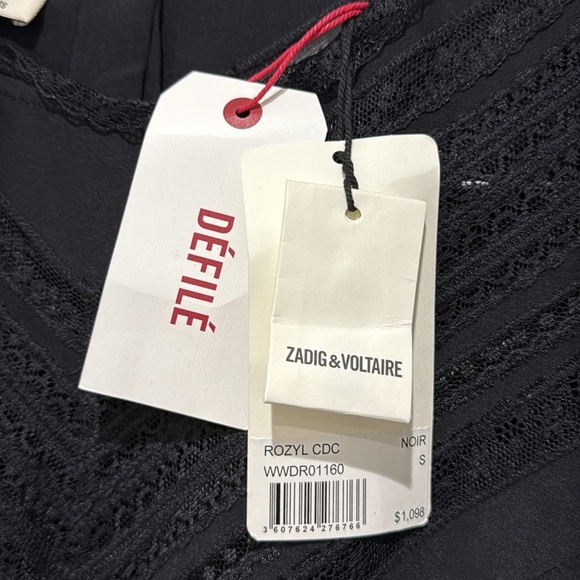 Zadig & Voltaire Rozyl Silk Lace Insert Asymmetrical Hem Midi Dress - Small - Picture 10 of 13